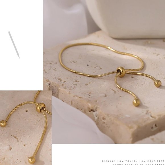 NEW 18K Gold Plated Snake Chain Bead Adjustable Bracelet - Picture 3 of 5